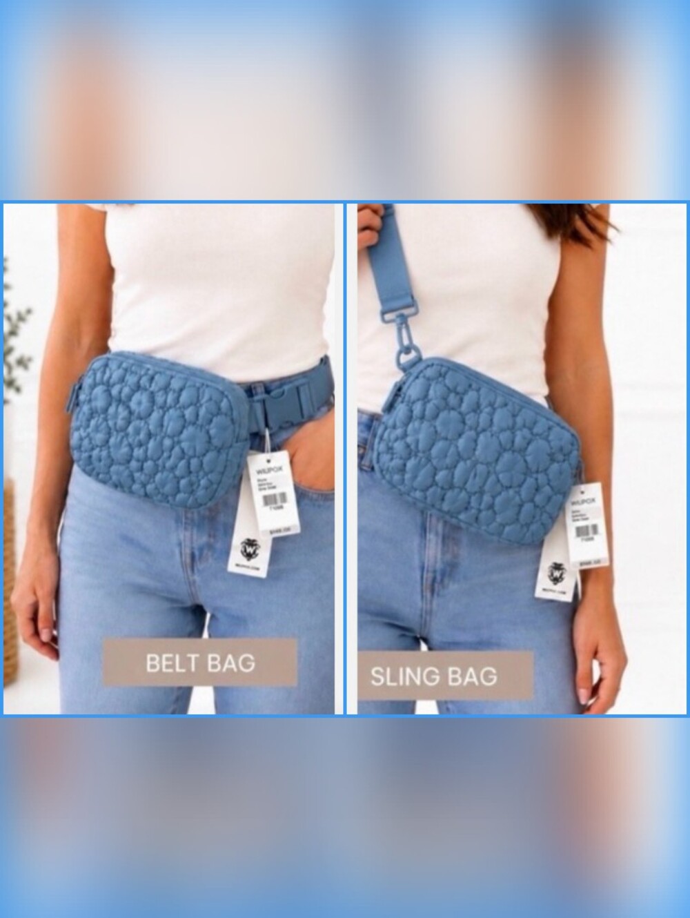 WILDFOX 💋Cloud Quilted Flower Belt Bag - Crossbody (Light Blue 🩵💙)
